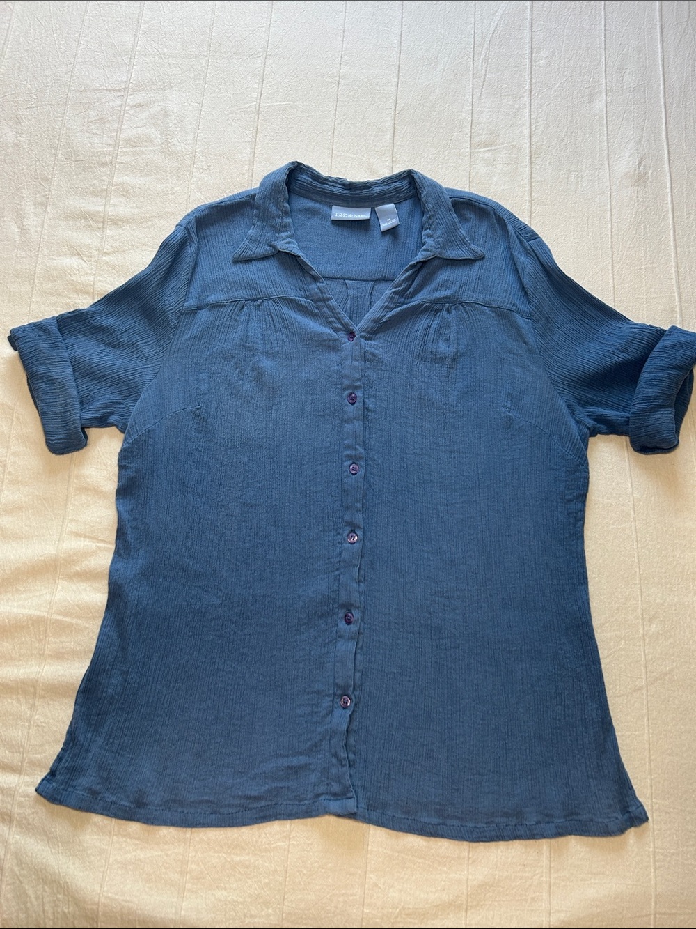 Liz & Me Blue 100% Cotton Crinkle Button Up Blouse Size 1X